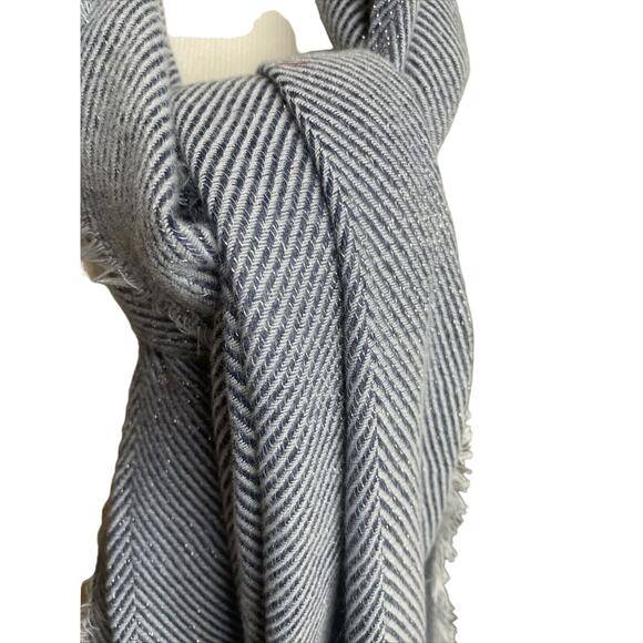 INC International Concepts Two-Tone Textured Shine Wrap Scarf Navy, NWT - Picture 3 of 5